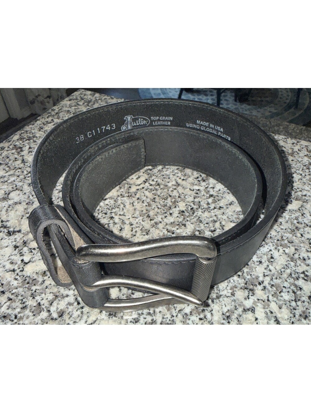 Justin Top Grain Leather Mens Black Western Work Belt C11743 Size 38 Buckle LNC